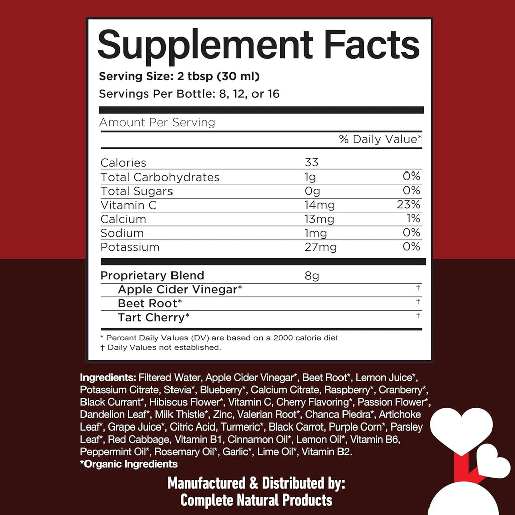 Complete Natural Products Uric Acid Complete - 16Oz Liquid Supplement to Support Uric Acid Cleanse, Kidney Health & Circulation with Apple Cider Vinegar, Tart Cherry, & Beet Root.
