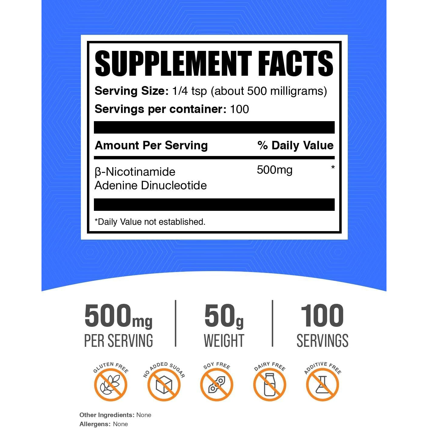 Bulksupplements.Com NAD Powder - Nicotinamide Adenine Dinucleotide, NAD Supplement 500Mg - for Energy Support, Pure & Gluten Free, 500Mg per Serving, 50G (1.8 Oz) (Pack of 1)