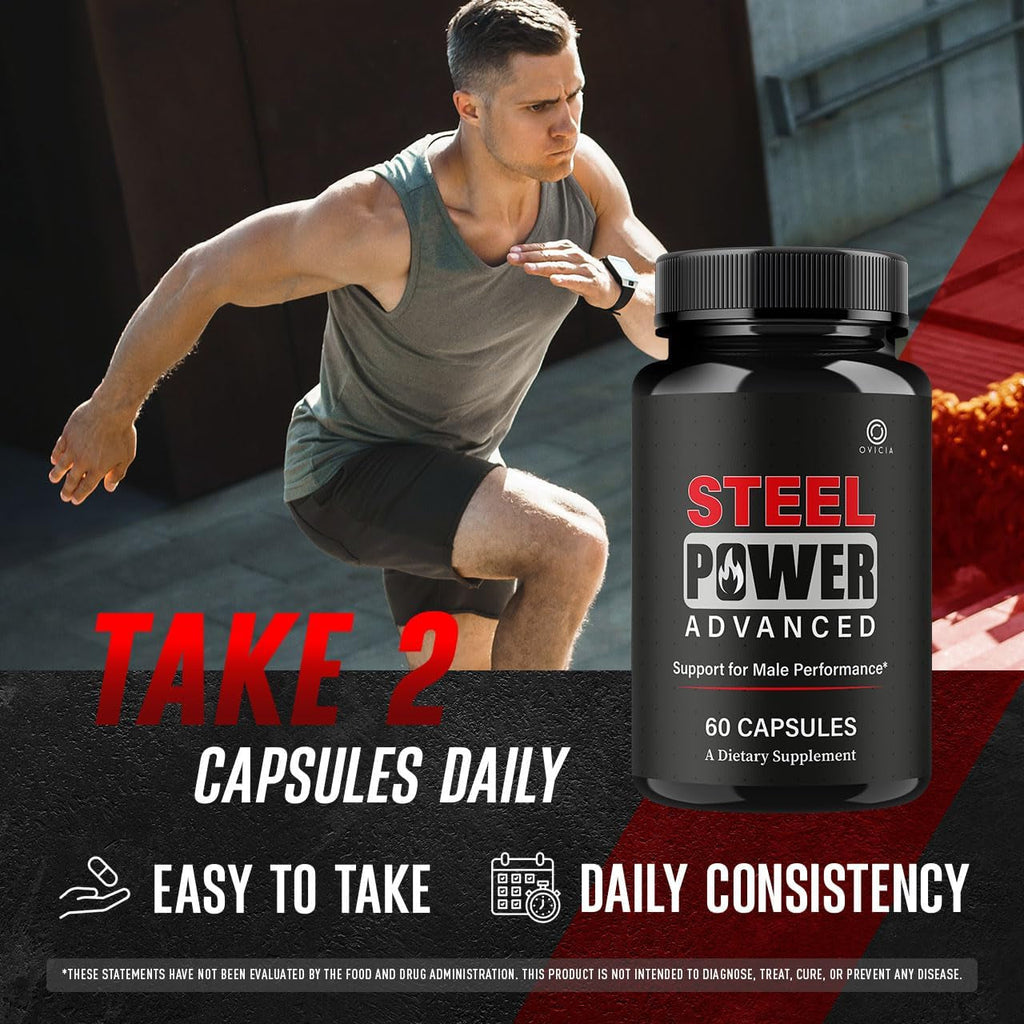Steel Power - Steel Power Pills All Natural Maximum Strength, Daily Steelpower Capsules Premium Advanced Support Formula for Overall Health & General Wellness, 60 Capsules for 1 Month