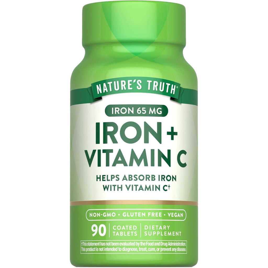 Nature'S Truth Iron plus Vitamin C Tablets | 65Mg of Iron | 90 Count | High Potency | Vegan, Non-Gmo & Gluten Free Supplement