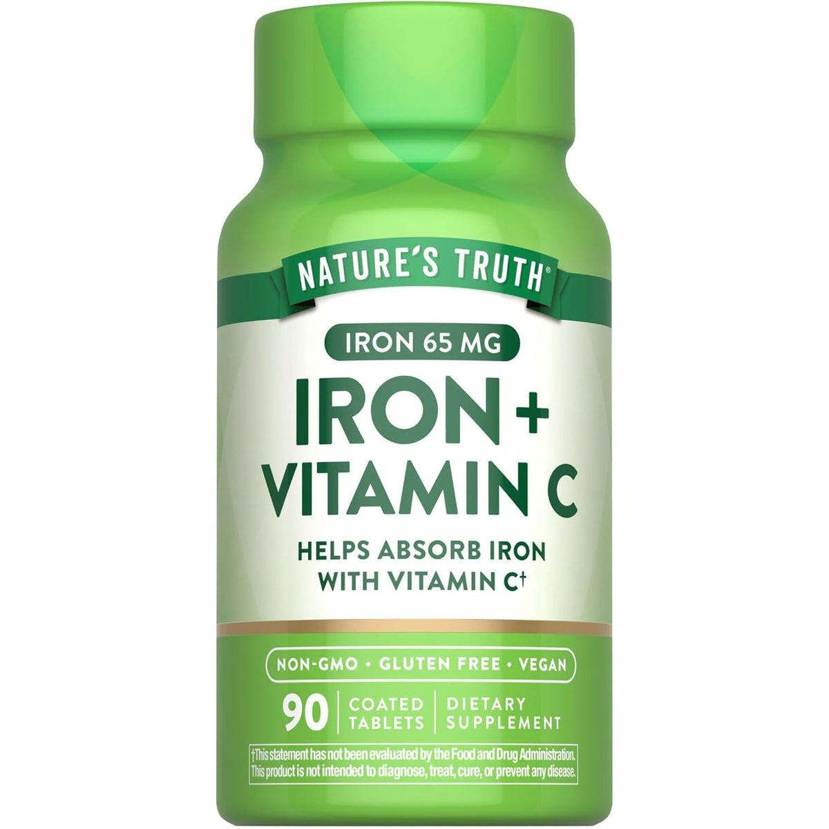 Nature'S Truth Iron plus Vitamin C Tablets | 65Mg of Iron | 90 Count | High Potency | Vegan, Non-Gmo & Gluten Free Supplement