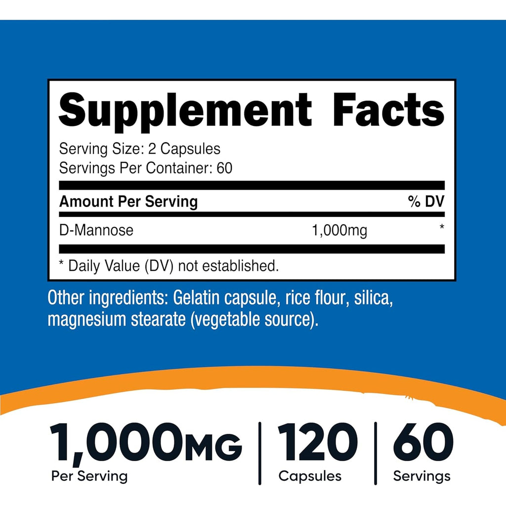 Nutricost D-Mannose 1000Mg per Serving, 120 Capsules - 500Mg per Capsule, Urinary Tract Health, Non-Gmo and Gluten Free