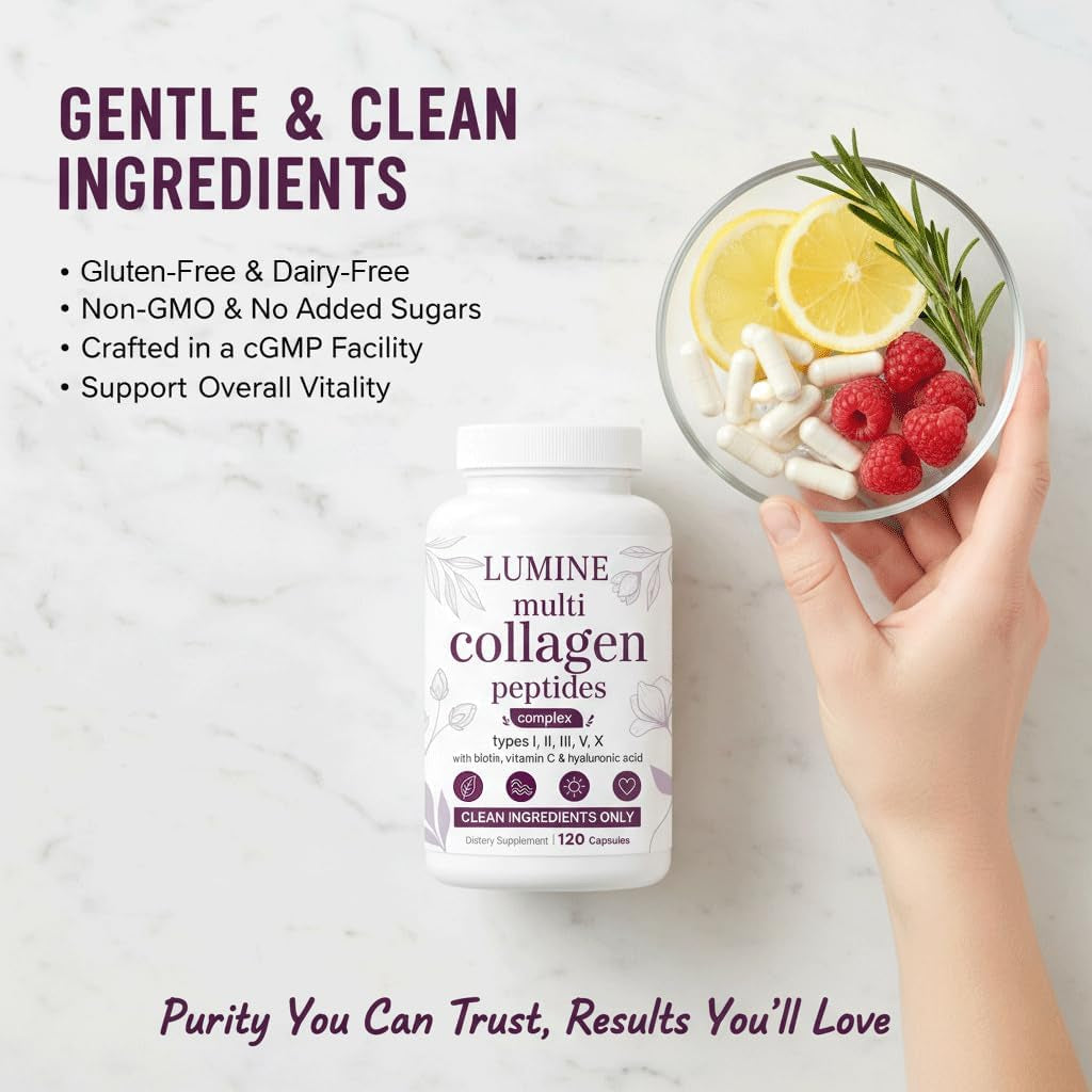 LUMINE Multi Collagen Complex Capsules – Non-Gmo, Gluten-Free & Easy to Swallow (120 Capsules)