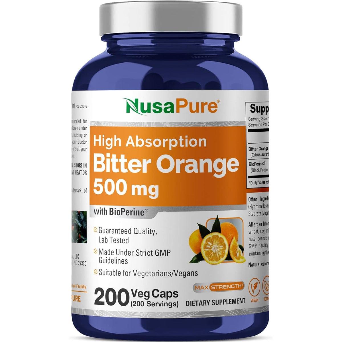 Nusapure Bitter Orange - Suitable for Vegetarian/Vegan, Non - GMO - 500Mg 200 Capsules
