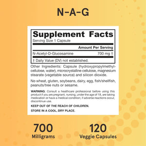 Jarrow Formulas® N-A-G 700 Mg, N-Acetyl Glucosamine, Acetylated Form of Glucosamine for Bone and Joint Support, 120 Veggie Capsules, up to 120 Servings