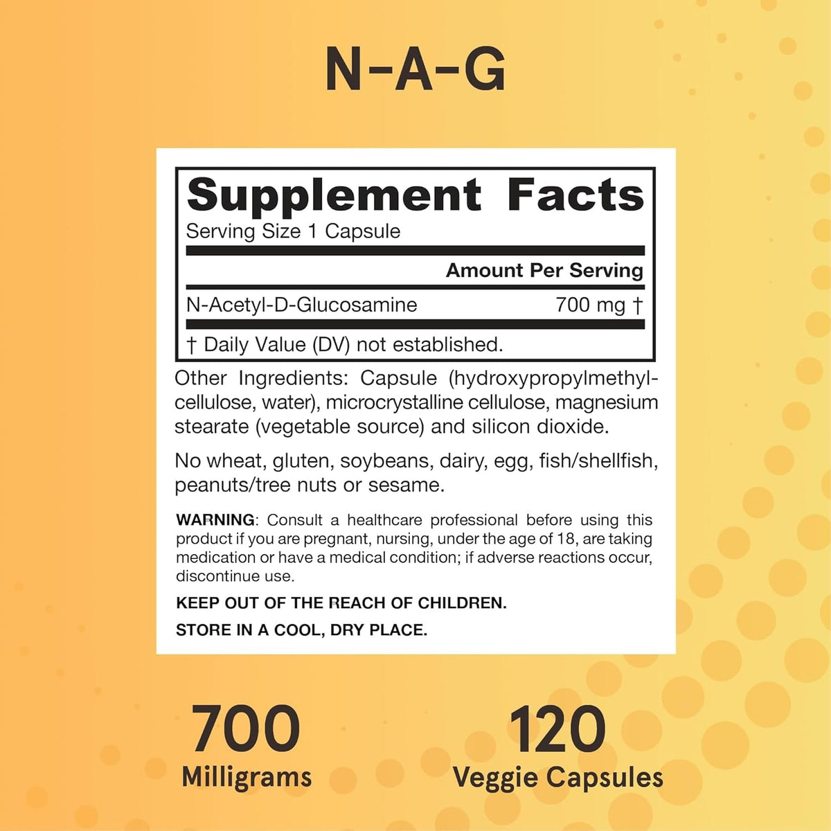Jarrow Formulas® N-A-G 700 Mg, N-Acetyl Glucosamine, Acetylated Form of Glucosamine for Bone and Joint Support, 120 Veggie Capsules, up to 120 Servings