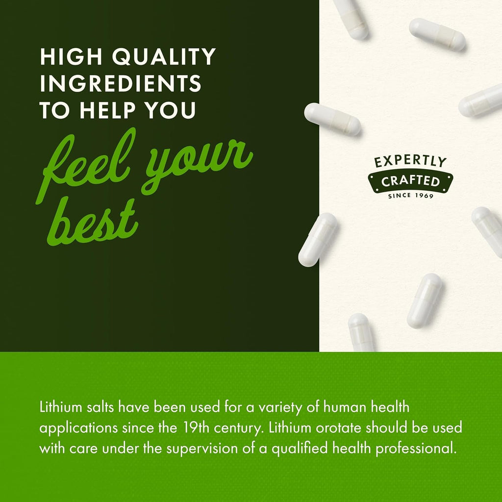 Swanson Lithium Orotate Mood and Memory Support Supplement for Stress-Prone Adults Seeking Emotional Wellness - 5 Mg Elemental Lithium (60 Veggie Capsules)