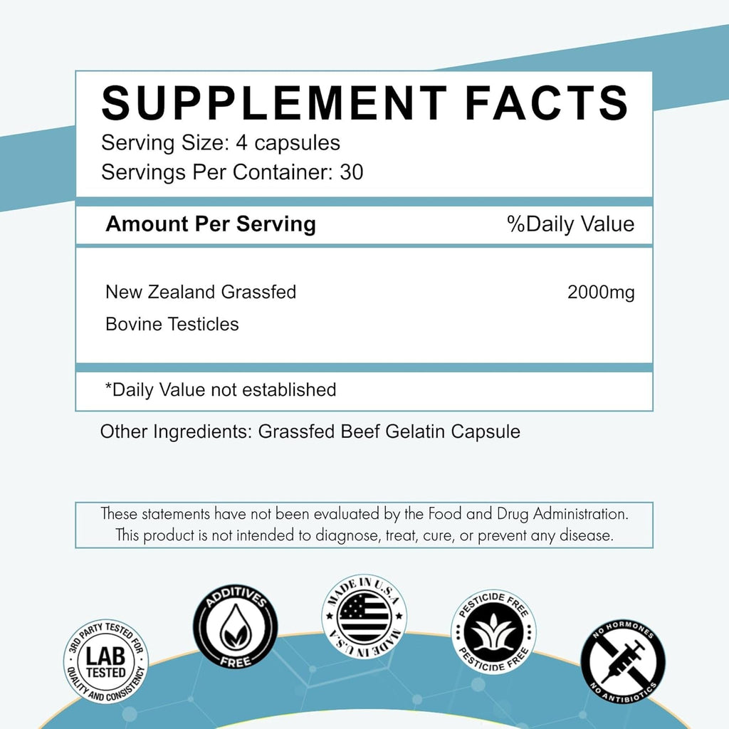 Primal Being Grassfed Beef Testes Capsules – Nutrient-Dense Beef Organ Supplement for Men, New Zealand Sourced, 120 Capsules