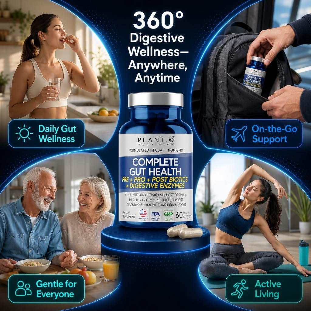 4-In-1 Gut Health Support – Prebiotics + Probiotics + Postbiotics + Digestive Enzymes for Women and Men – DE111 Spore Probiotic for Digestive Support & Bloating – Non-Gmo – 60 Veggie Capsules