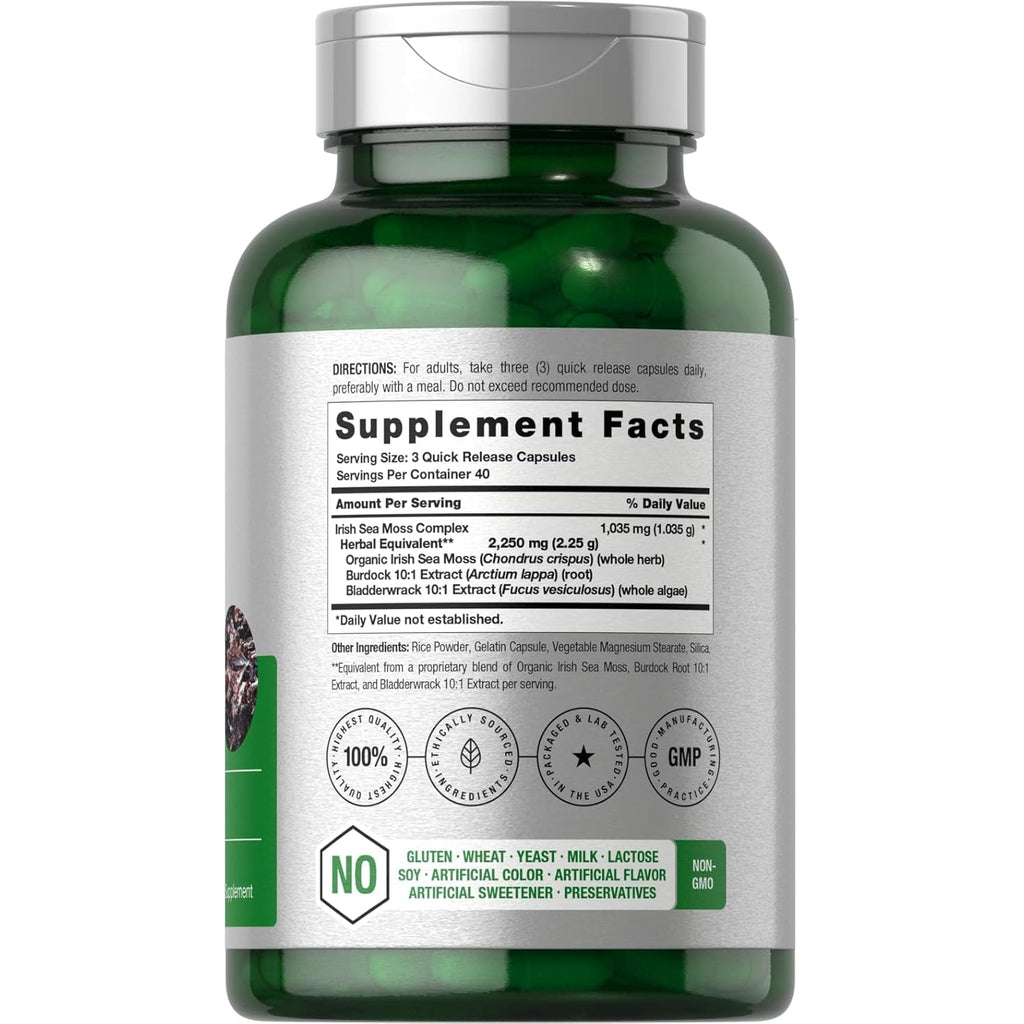 Horbäach Sea Moss Complex Capsules | 120 Count | Complex Formula with Bladderwrack & Burdock Root | Non-Gmo & Gluten Free Supplement