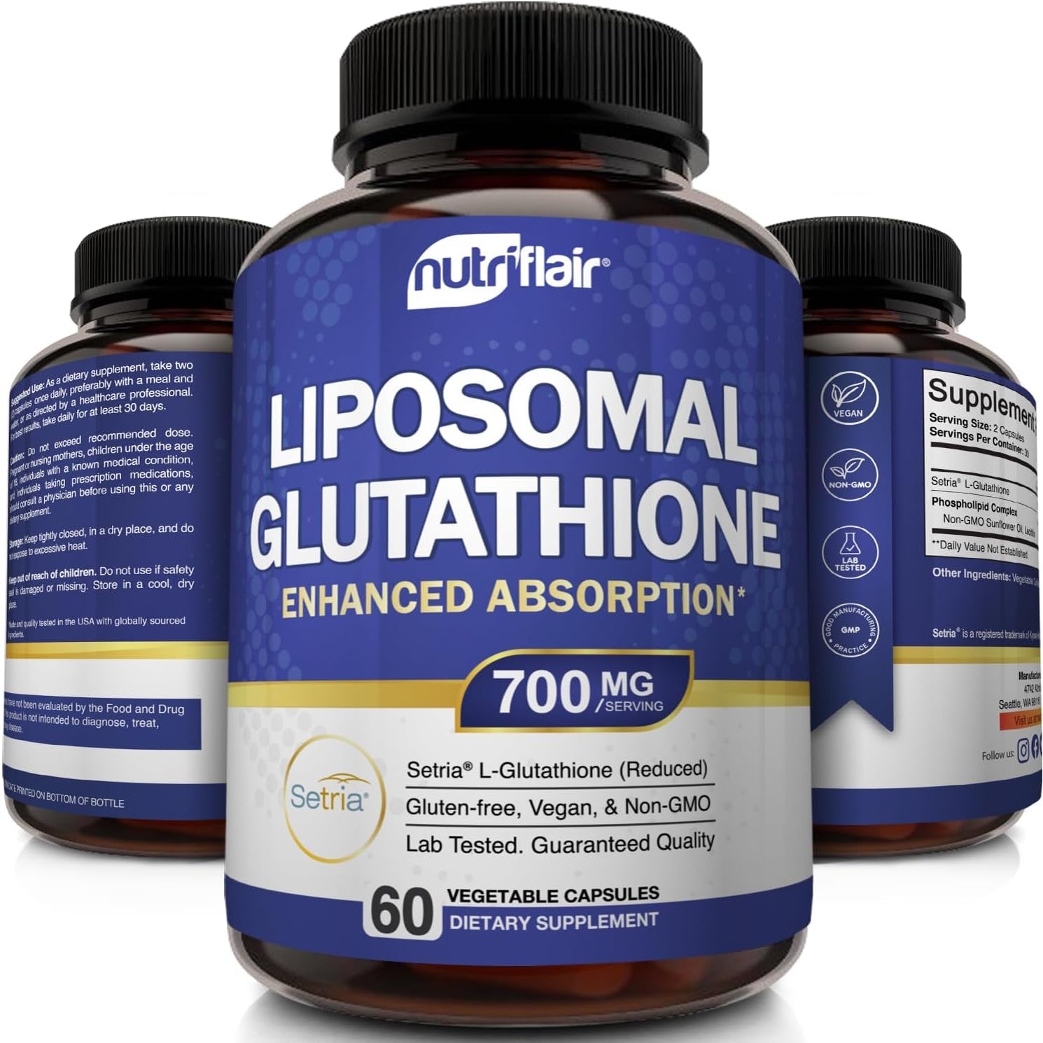 Nutriflair Liposomal Glutathione Supplement 700Mg – Setria® Reduced L-Glutathione, 60 Capsules