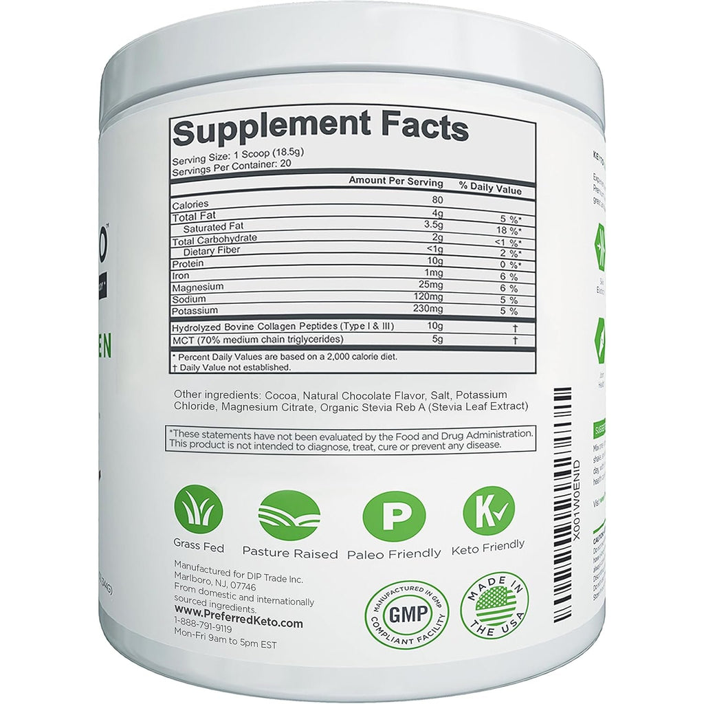 Keto Collagen Protein Powder with MCT Oil – Keto and Paleo Friendly Grass Fed and Pasture Raised Hydrolyzed Collagen Peptides – Fits Low Carb Diet and Keto Snacks – KEYTO Chocolate Flavor
