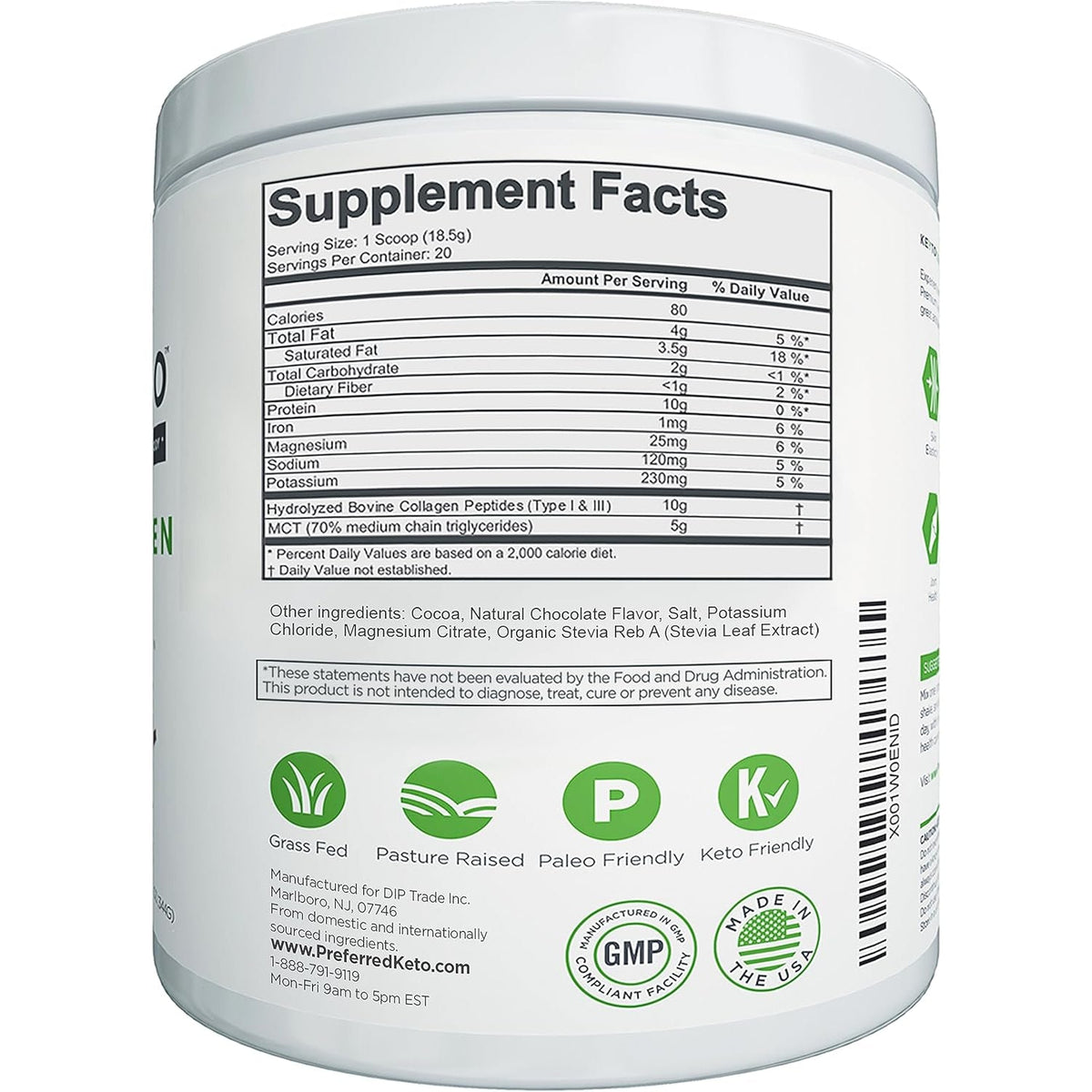Keto Collagen Protein Powder with MCT Oil – Keto and Paleo Friendly Grass Fed and Pasture Raised Hydrolyzed Collagen Peptides – Fits Low Carb Diet and Keto Snacks – KEYTO Chocolate Flavor