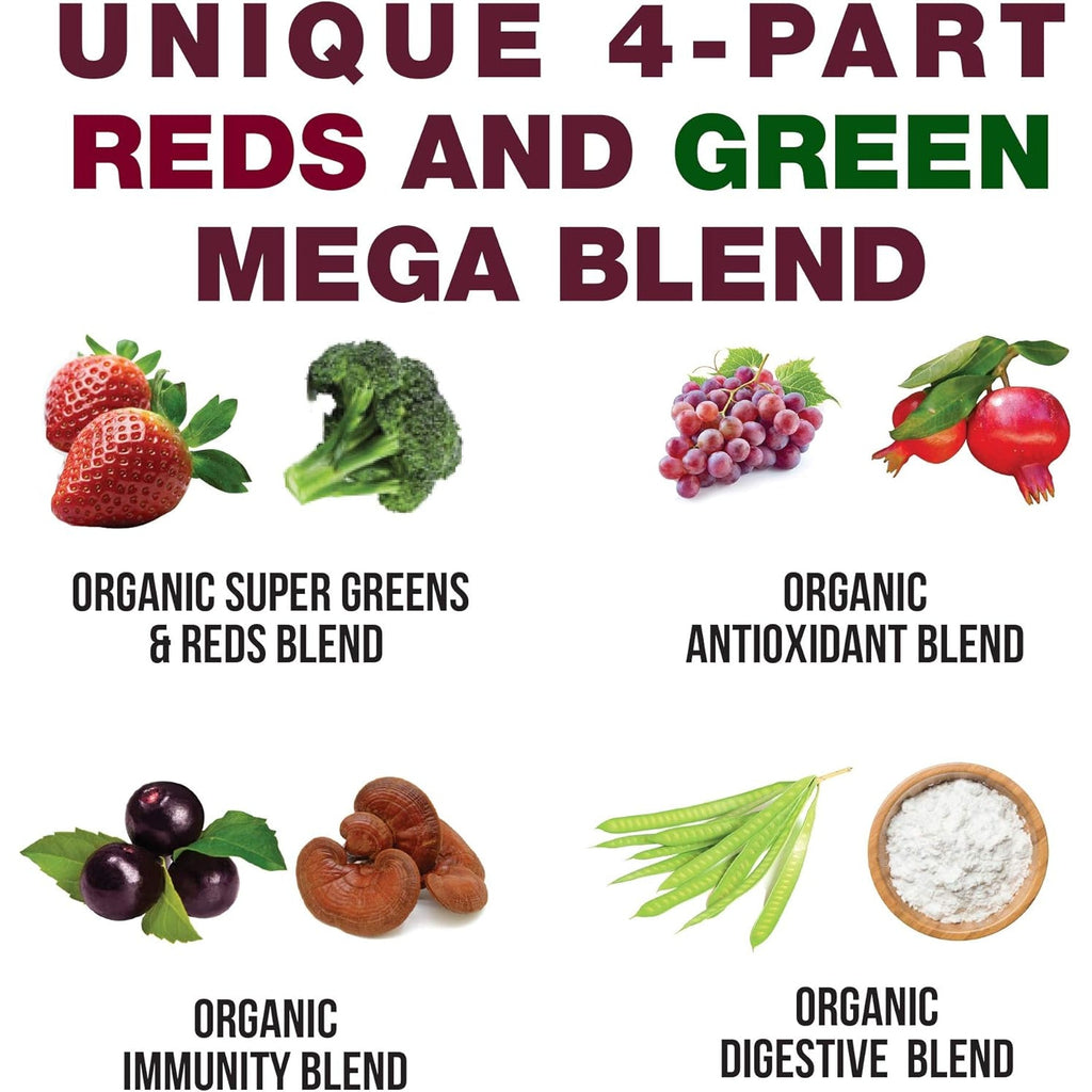 Kids Greens and Reds Superfood Powder - Best Tasting Organic Vegan Super Food Juice with 25+ Fruits and Vegetables - Gluten Free Real Food Vitamins - Green and Red Superfoods Supplement for Children