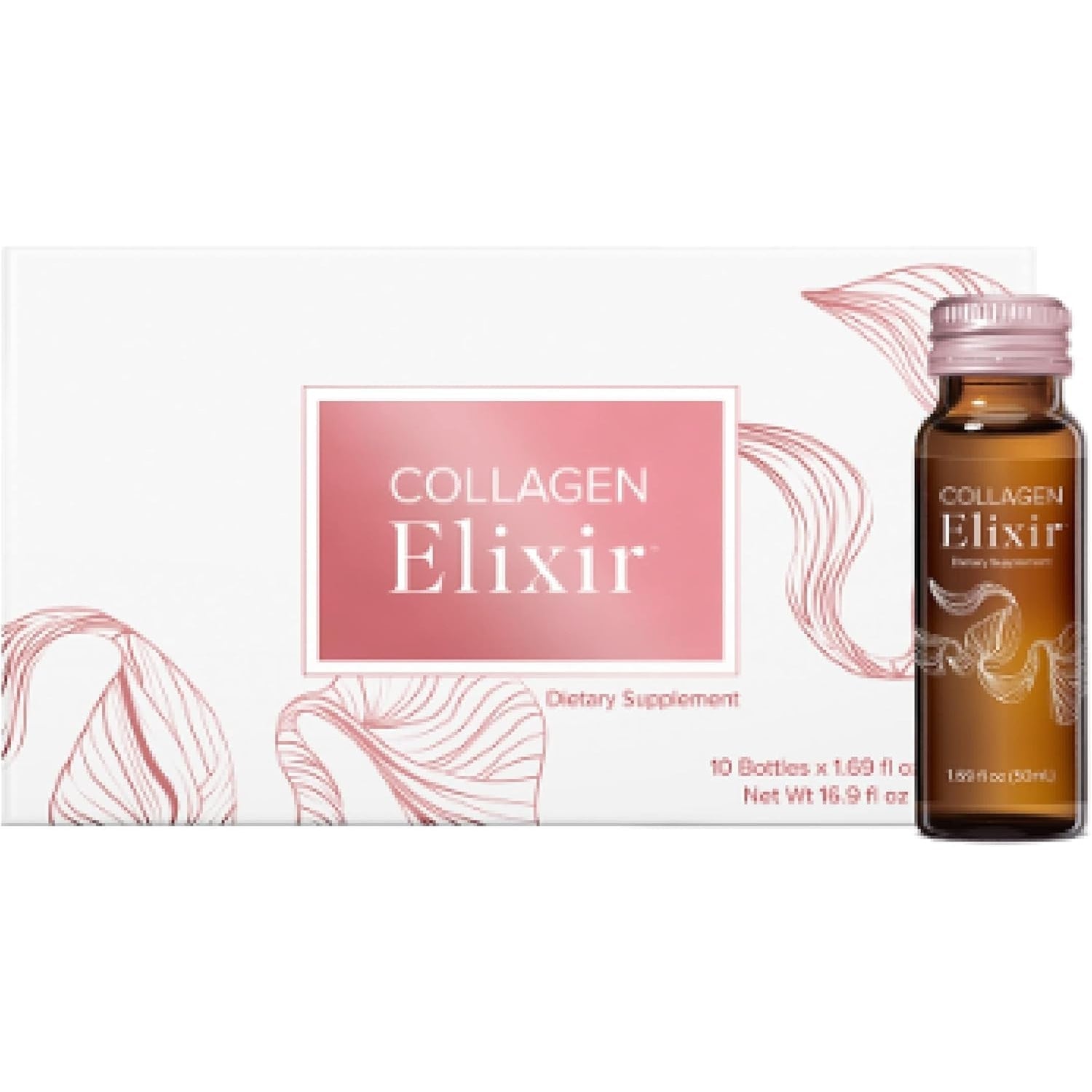 Isagenix Collagen Elixir - Drink with Marine Collagen Peptides - Support a Youthful Appearance with Vitamin C, Zinc & Biotin - 10 Bottles (1 Box)
