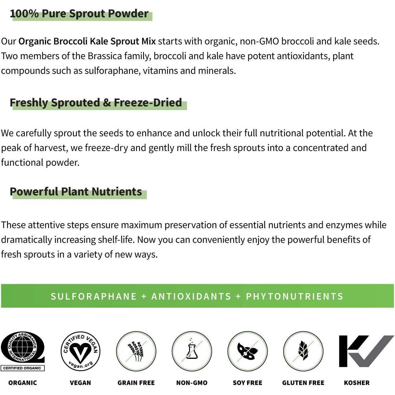Sprout Living Broccoli and Kale Organic Sprout Mix, Freeze Dried Superfood Greens Powder, 100% Pure, Vegan, Non-Gmo, Gluten Free (4 Ounces, 32 Servings)