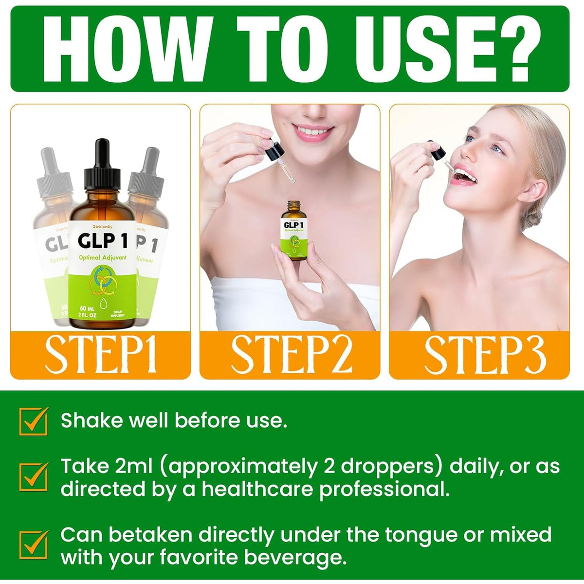 Glp 1 Liquid Drops for Women & Men, 27-In-1 Formula with Chromium, Hydrolyzed Collagen & Prebiotics & More | Vegan, Non-Gmo, Fast Absorption - 60 Ml(Lemon Flavor)