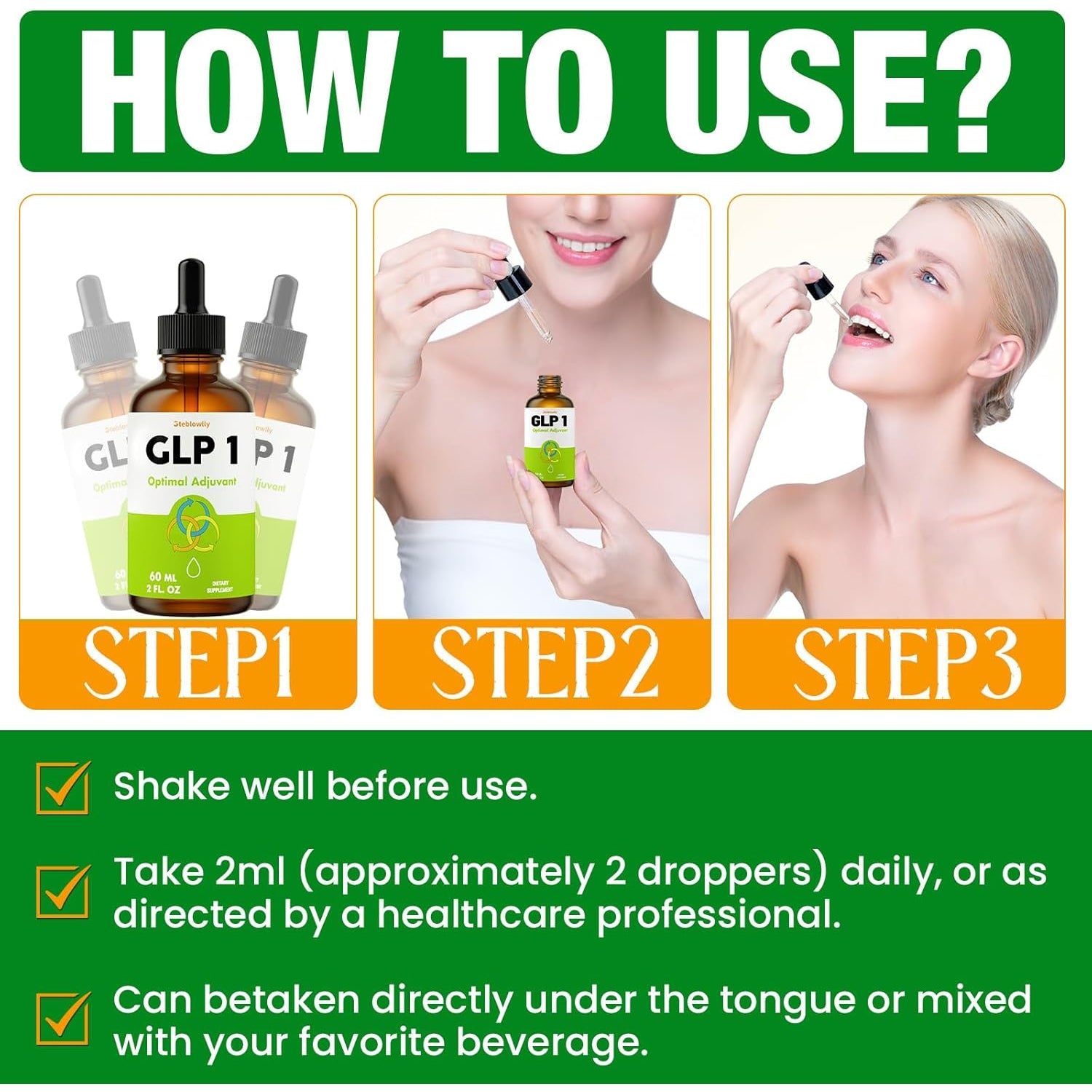 Glp 1 Liquid Drops for Women & Men, 27-In-1 Formula with Chromium, Hydrolyzed Collagen & Prebiotics & More | Vegan, Non-Gmo, Fast Absorption - 60 Ml(Lemon Flavor)