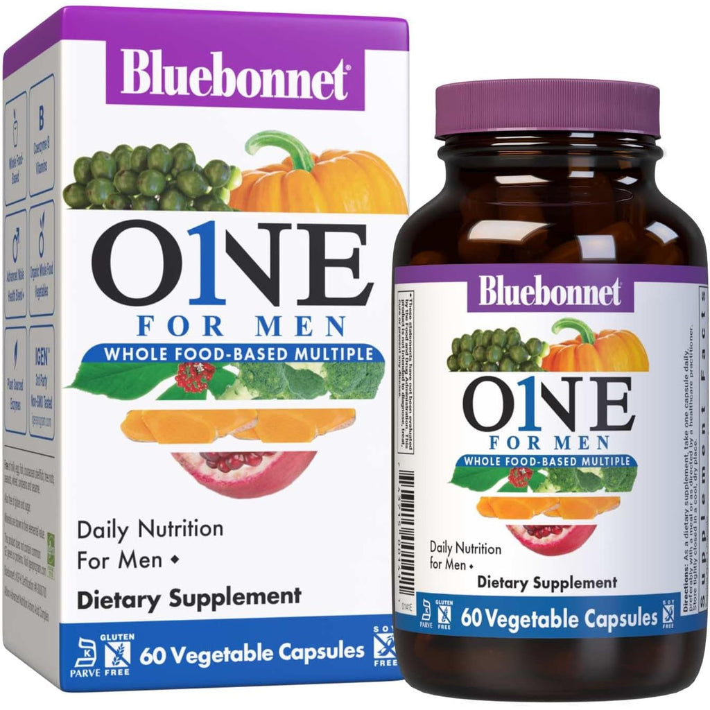 Bluebonnet Nutrition Men’S One Vegetable Capsule, Whole Food Multiple, K2, Organic, Energy, Vitality, Non-Gmo, Gluten, Soy & Milk Free, Kosher, 3 Month Supply, 90 Count