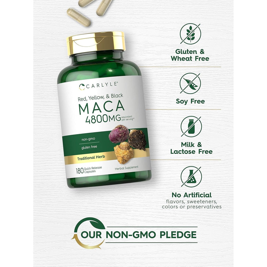 Carlyle Maca Root Capsules for Women & Men | 180 Count | High Potency Extract | Non-Gmo & Gluten Free Supplement