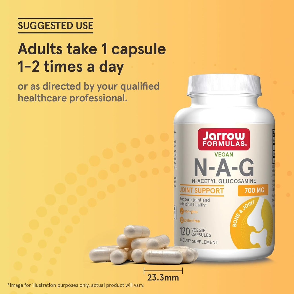 Jarrow Formulas® N-A-G 700 Mg, N-Acetyl Glucosamine, Acetylated Form of Glucosamine for Bone and Joint Support, 120 Veggie Capsules, up to 120 Servings