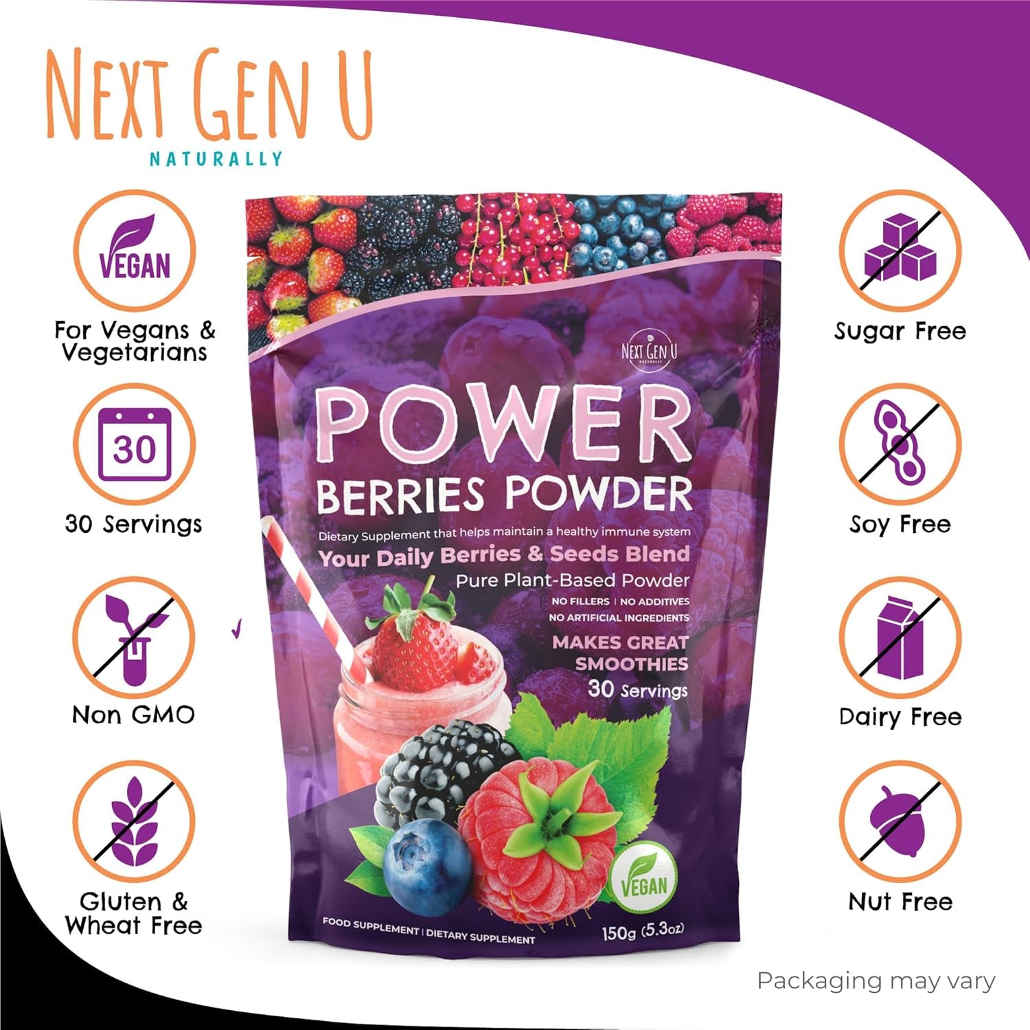 Super Berry Powder - 150G - Immune Support - Food Supplement - Superfood Berries - Smoothie Mix for Shakes - Healthy Boost for Detox Juice Beverages or Any Drink - by Nextgenu