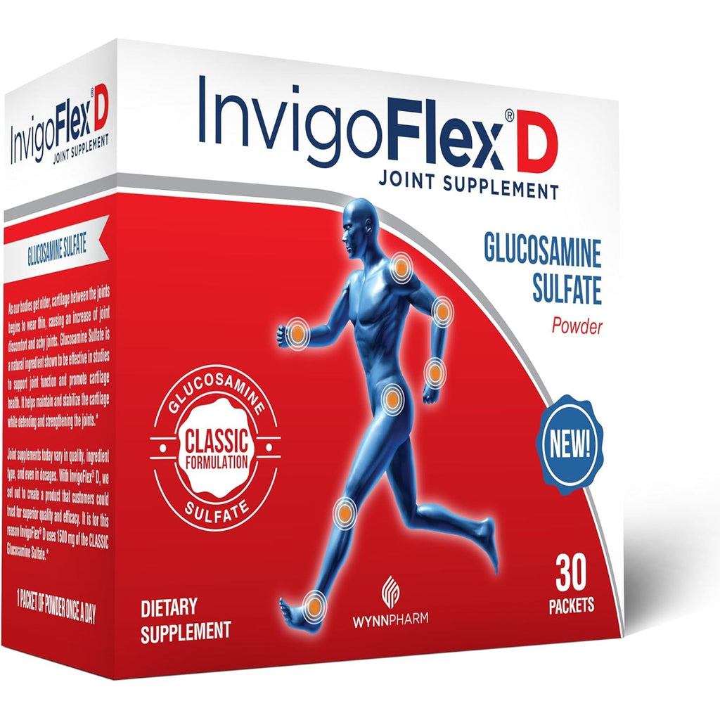 INVIGOFLEX® D - 1500Mg of Glucosamine Sulfate Powder (Classic Formulation) - Premium Joint Supplement for Knees, Hands, Back, and Hip Support Packets | 30 Packets