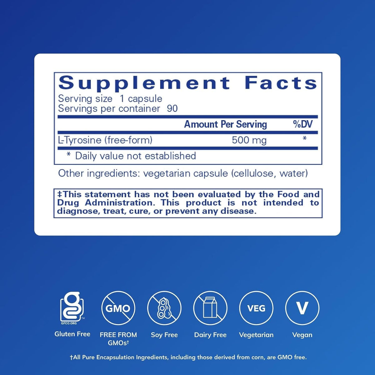 Pure Encapsulations L-Tyrosine - Amino Acid Supplement - for Brain Support, Dopamine & Thyroid Function* - Vegan & Non-Gmo - 90 Capsules