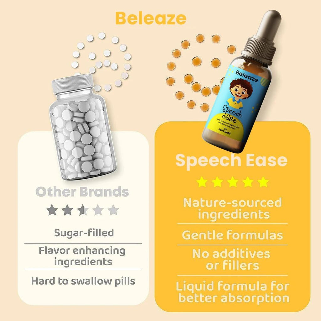 Speech Ease Kids Supplement – Natural Speech Support Drops with Vitamin B12, Folate & Vitamin D | Heavy Metal Cleanse for Brain Health, Communication & Confidence | Gluten-Free, Non-Gmo, Made in USA