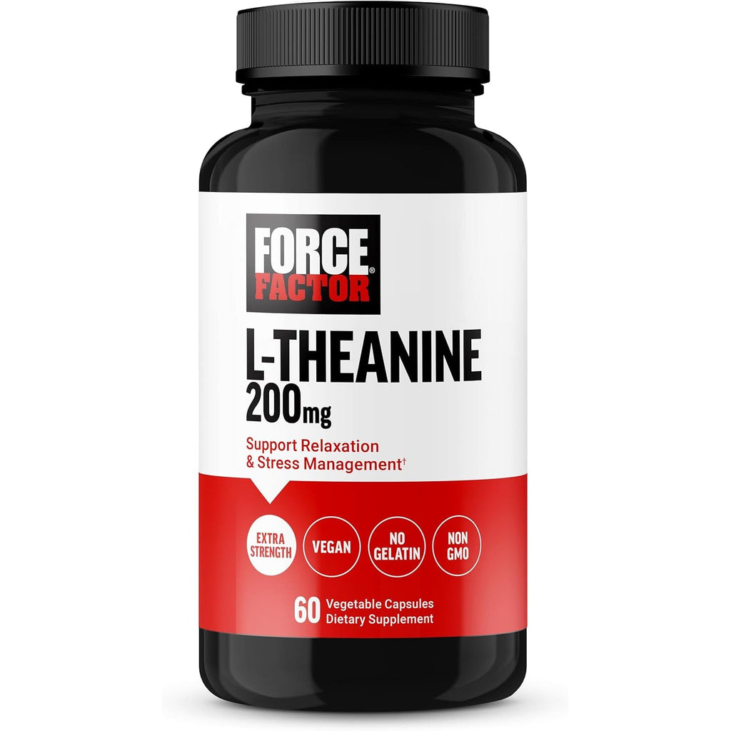 Force Factor L Theanine 200Mg, Extra Strength L-Theanine Supplement for Stress Relief, and Supporting Calm and Relaxation, Vegan, Non-Gmo, No Gelatin, 60 Vegetable Capsules