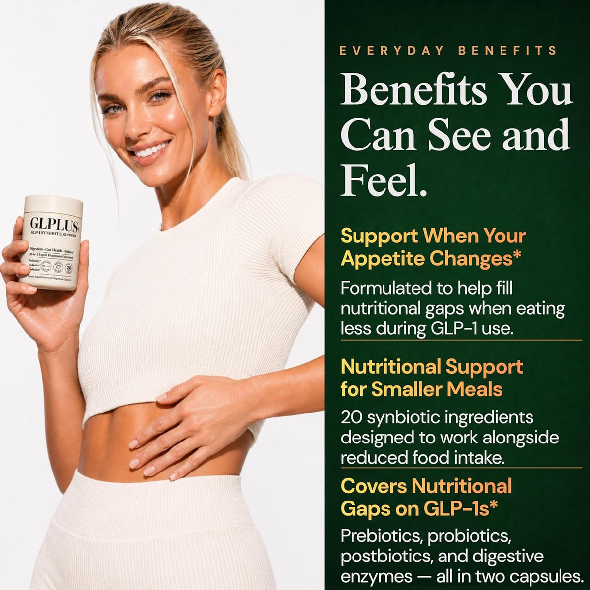 GLP-1 Support Supplement for Nausea, Bloating & Gut Health – Synbiotic Pre, Pro & Postbiotic for Women & Men, GLP-1 Users – Pharmacist Formulated, 20-In-1 (60 Capsules)