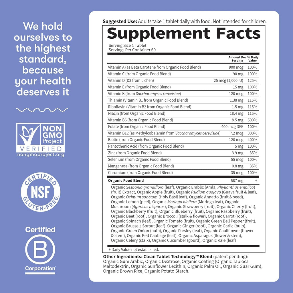 Garden of Life Once Daily Whole Food Multivitamin for Men, Organic Mens Vitamins & Minerals, Vitamin C, Zinc, Vegan, for Health & Well-Being, 60 Tablets
