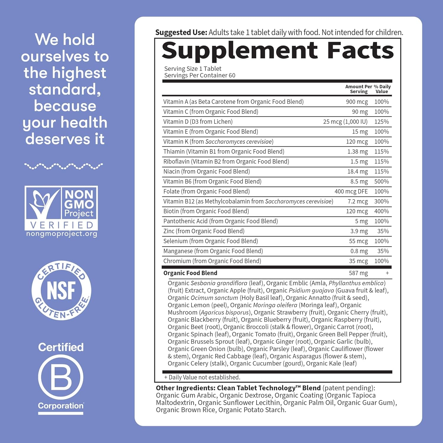 Garden of Life Once Daily Whole Food Multivitamin for Men, Organic Mens Vitamins & Minerals, Vitamin C, Zinc, Vegan, for Health & Well-Being, 60 Tablets