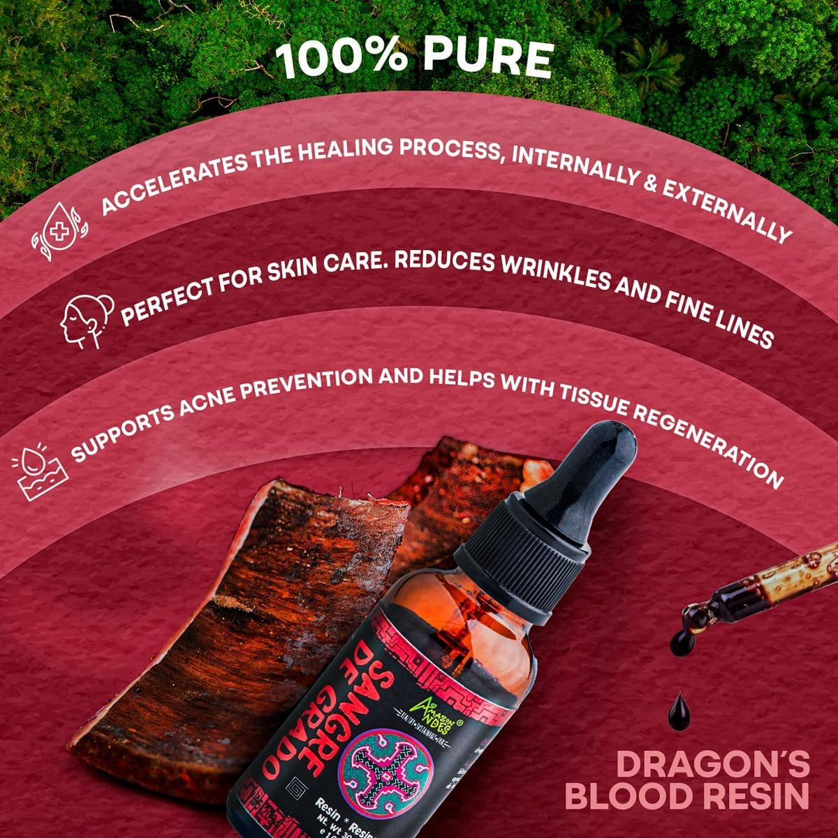 Amazon Andes Dragon'S Blood Organic Liquid Extract - Sangre De Drago Sap from Peru | Pure Sangre De Grado Wild Harvested Resin Tincture | Dragons Blood Sap | Sangre De Dragon | 1 Fl Oz (30Ml)