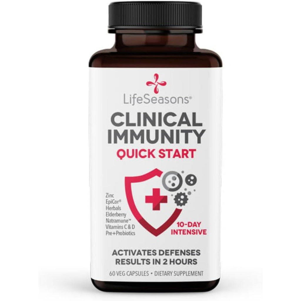 Clinical Immunity - Quick-Start - Immune System Support - Rapid Immunity Response - Boosts Antibodies, B + T + NK Cells, Neutrophils & Macrophagens - Black Elderberry & Pre + Probiotics - 60 Capsules