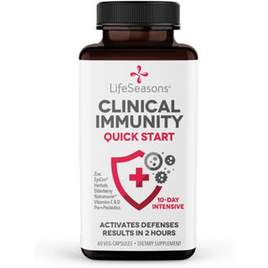 Clinical Immunity - Quick-Start - Immune System Support - Rapid Immunity Response - Boosts Antibodies, B + T + NK Cells, Neutrophils & Macrophagens - Black Elderberry & Pre + Probiotics - 60 Capsules