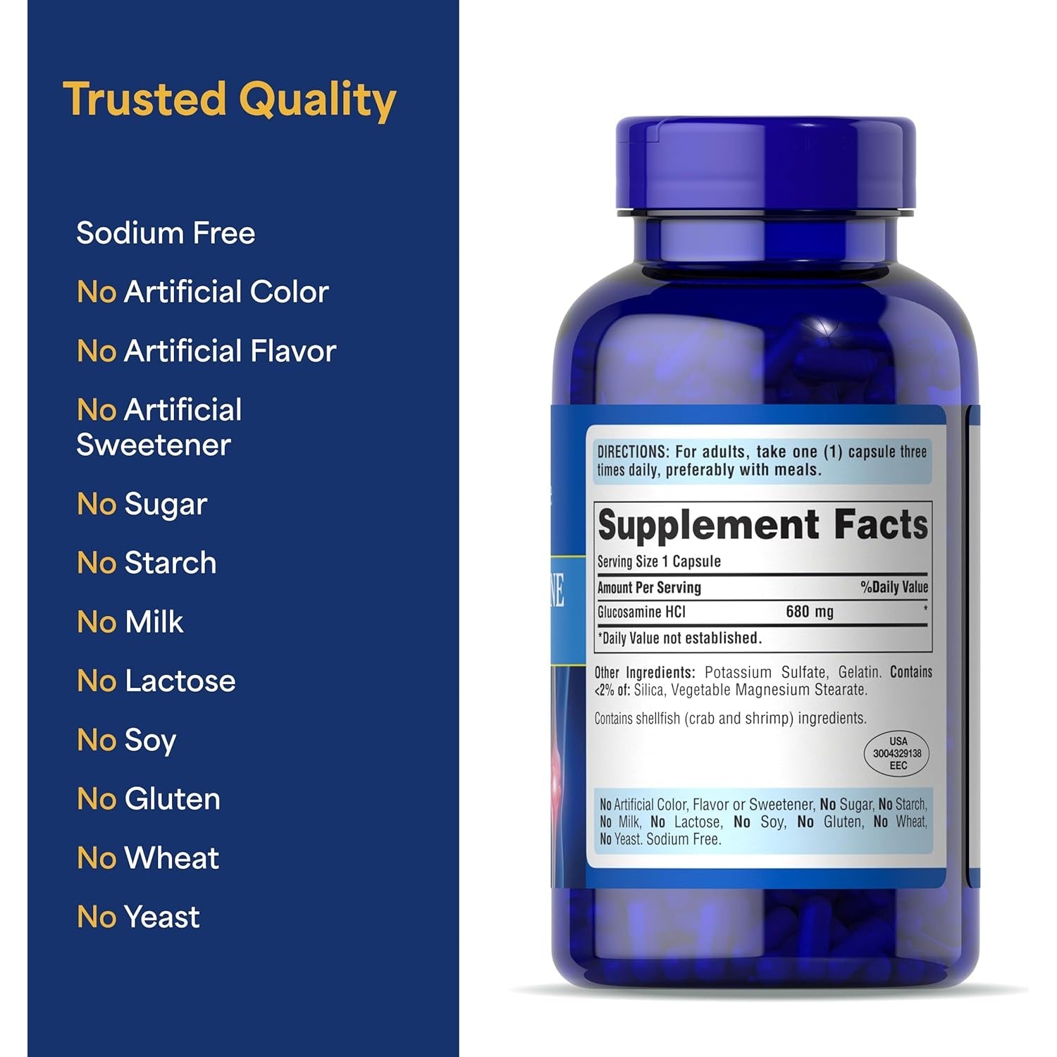 Puritan'S Pride Joint Formula Glucosamine HCI for Men and Women 680Mg, Dietary Supplement for Joint Health, 80 Day Supply, 240 Capsules