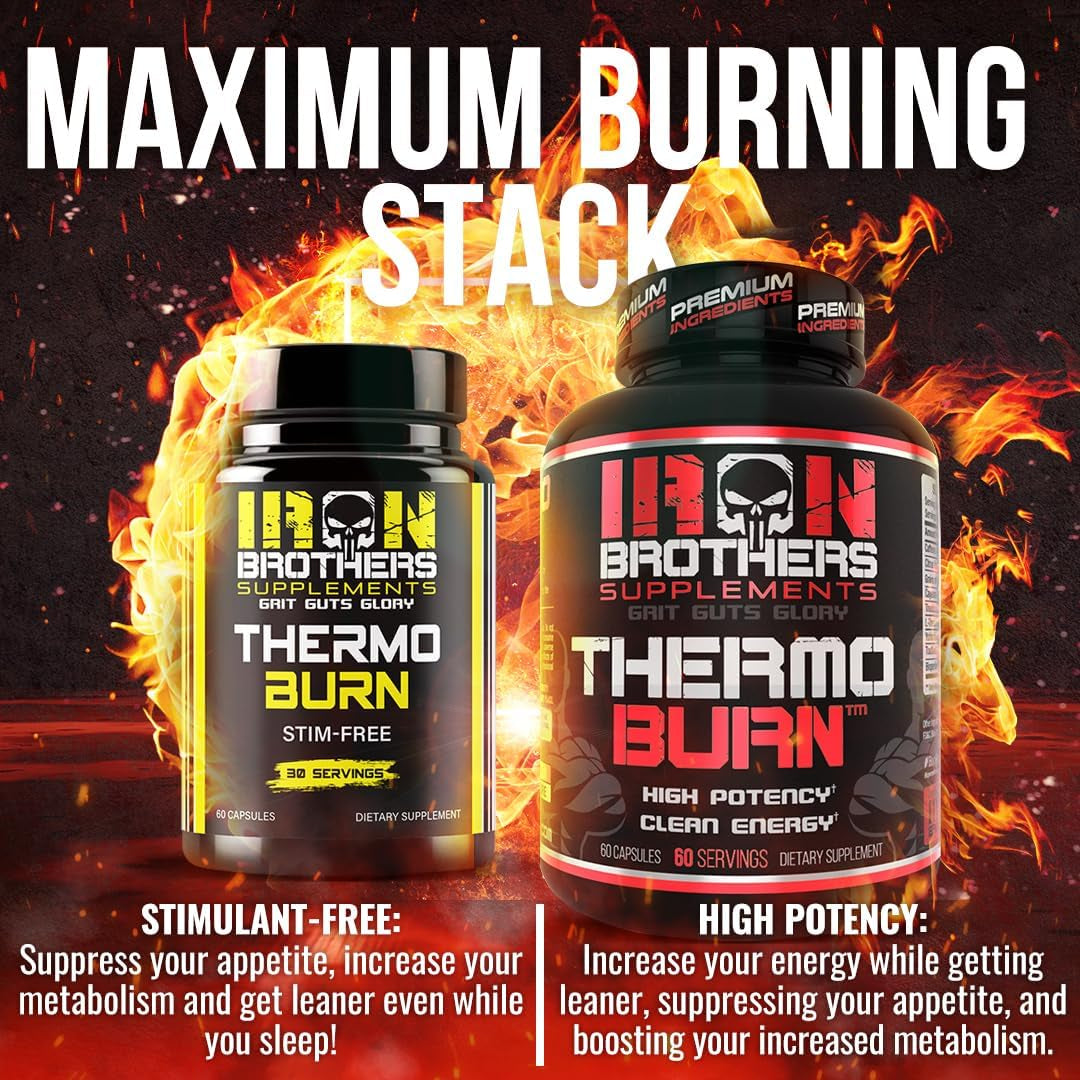 Iron Brothers Thermo Burn Hardcore Fat Burner – High Stim Thermogenic with Yohimbine Hcl, Grains of Paradise & Caffeine – Metabolism Booster & Appetite Control – 60 Capsules