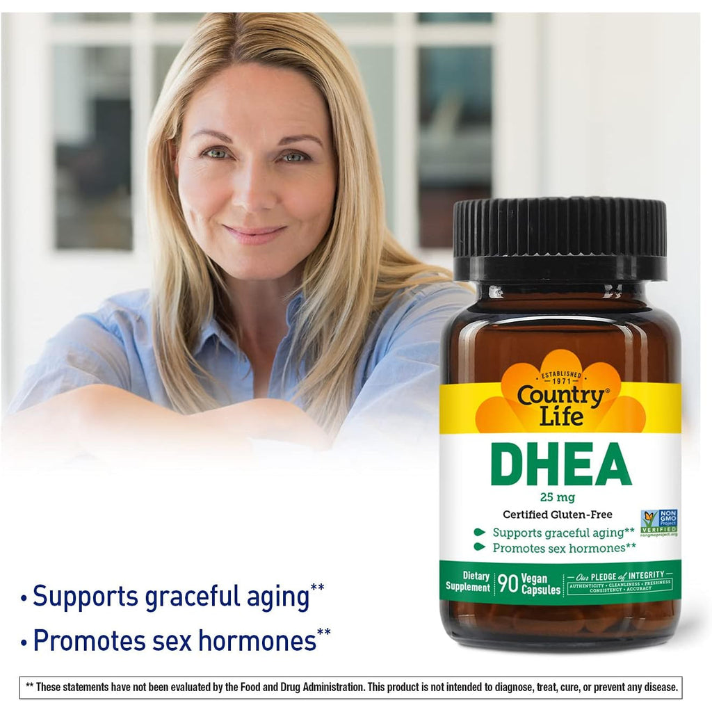 Country Life DHEA 25Mg, 90 Vegan Capsules, Certified Gluten Free, Certified Vegan, Non-Gmo Verified,