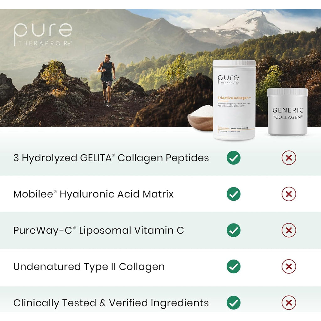 Pure Therapro Rx Triactive Collagen Plus, Collagen Powder for Hair, Skin, Nails, Bones & Joints, Hydrolyzed Collagen Powder W/Patented Peptides, Multi Collagen Protein Powder (Unflavored)