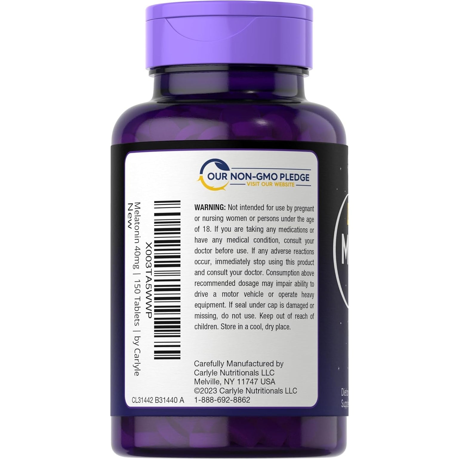 Carlyle Melatonin 40Mg Complex | 150 Fast Dissolve Tablets | Extra Strength Support | with Ashwagandha and Chamomile | Vegetarian, Non-Gmo, Gluten Free Supplement