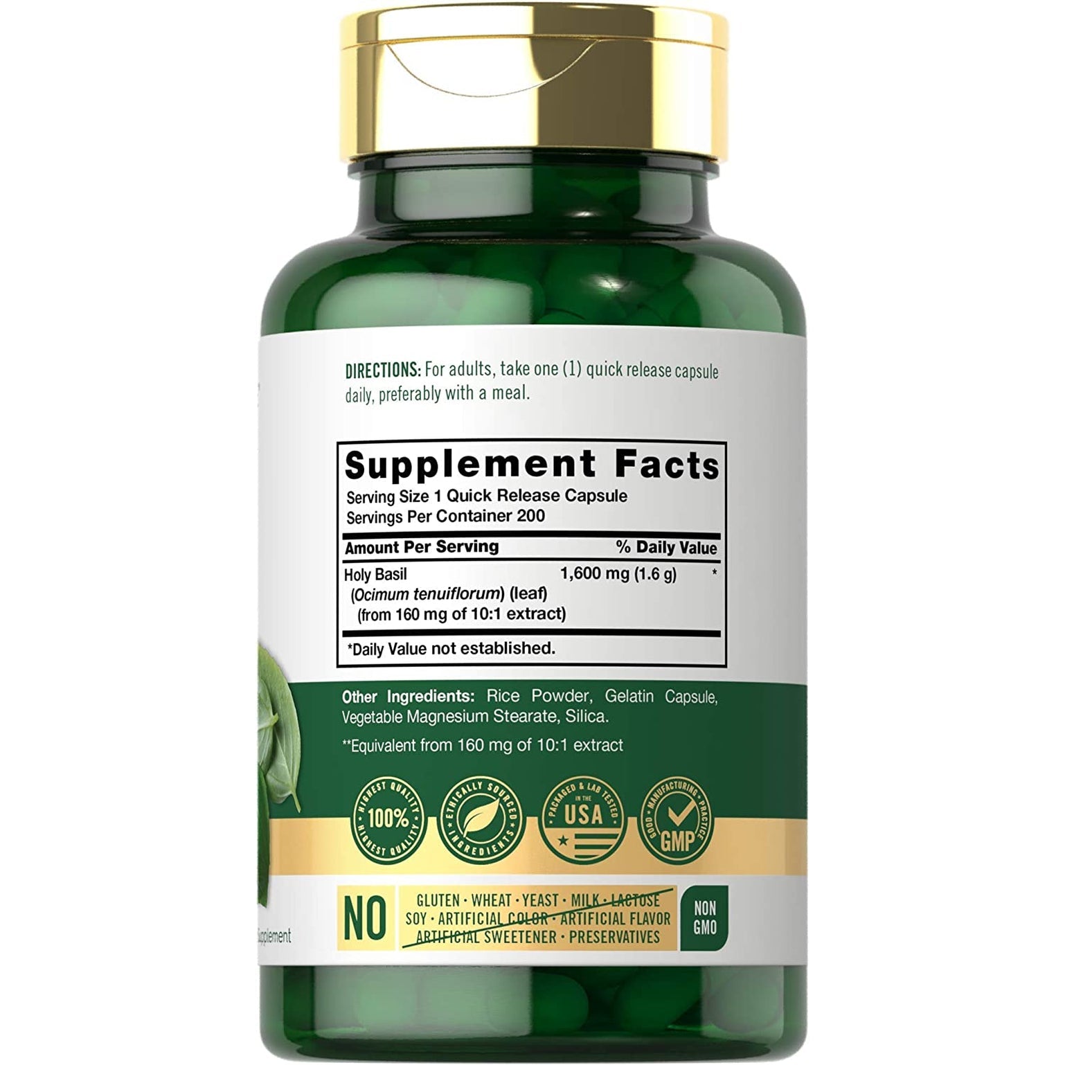 Carlyle Holy Basil Capsules | 200 Count | Tulsi Holy Basil Leaf Extract | Herbal Supplement | Non-Gmo, Gluten Free