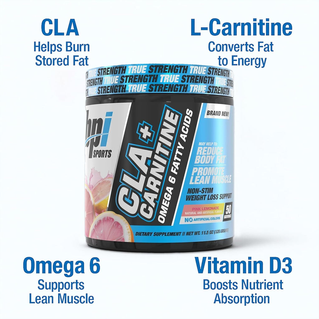 BPI Sports Cla+Carnitine – CLA L Carnitine & Linoleic Acid – L Carnitine Supplement for Weight Loss, Metabolism & Lean Muscle – Caffeine Free – Pink Lemonade – 50 Servings – 12.34 Oz