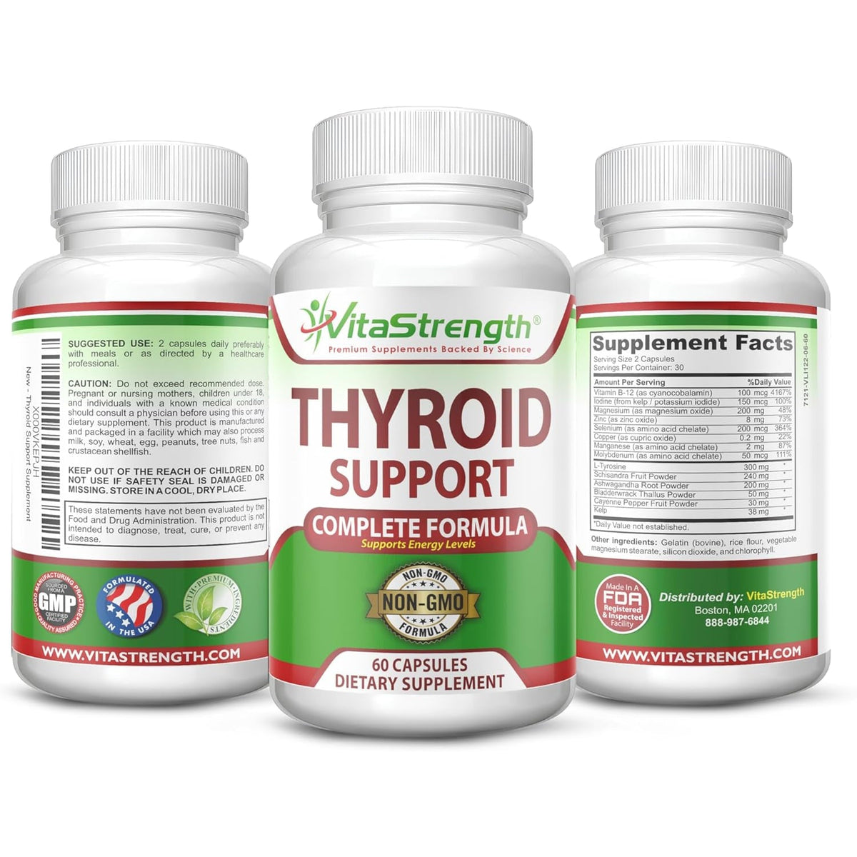 Thyroid Support - Complete Formula to Support Energy Levels with Iodine, Bladderwrack, Kelp, B12 & More- Thyroid Energy: Boost T4 to T3 Supplement - Non-Gmo