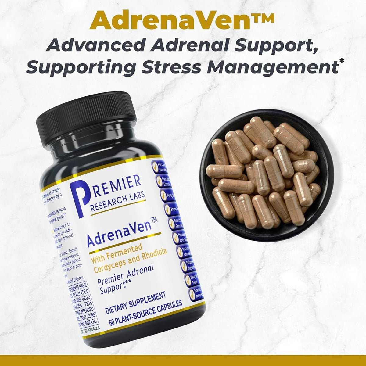 Premier Research Labs 30 Servings-Adrenaven - Adrenal Health Supplement, Supports Adrenal Gland Health and Stress Response - Organic Adrenal Health - 60 Plant-Source Capsules