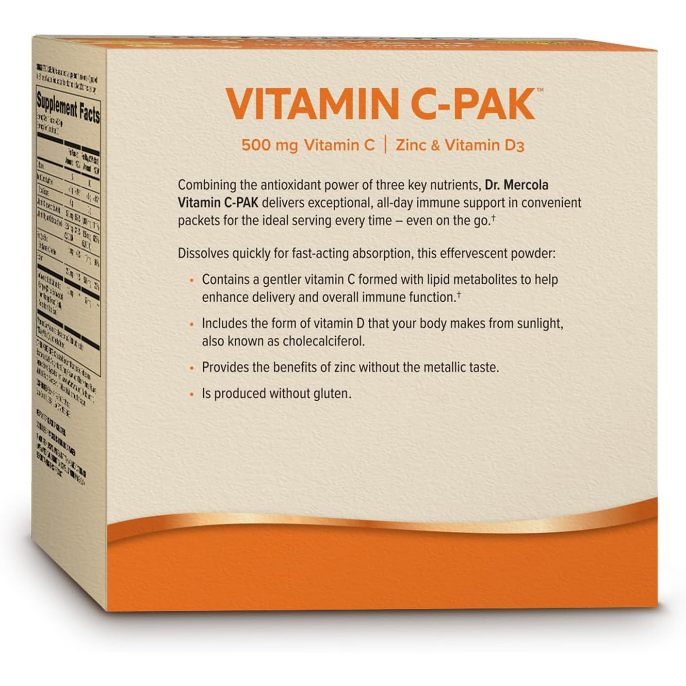 Dr. Mercola Vitamin C-PAK - Daily Immune Support - Contains Vitamin C, Vitamin D3, and Zinc - Fast-Acting Antioxidant Powder - Fizzy Drink Mix - 30 Packets