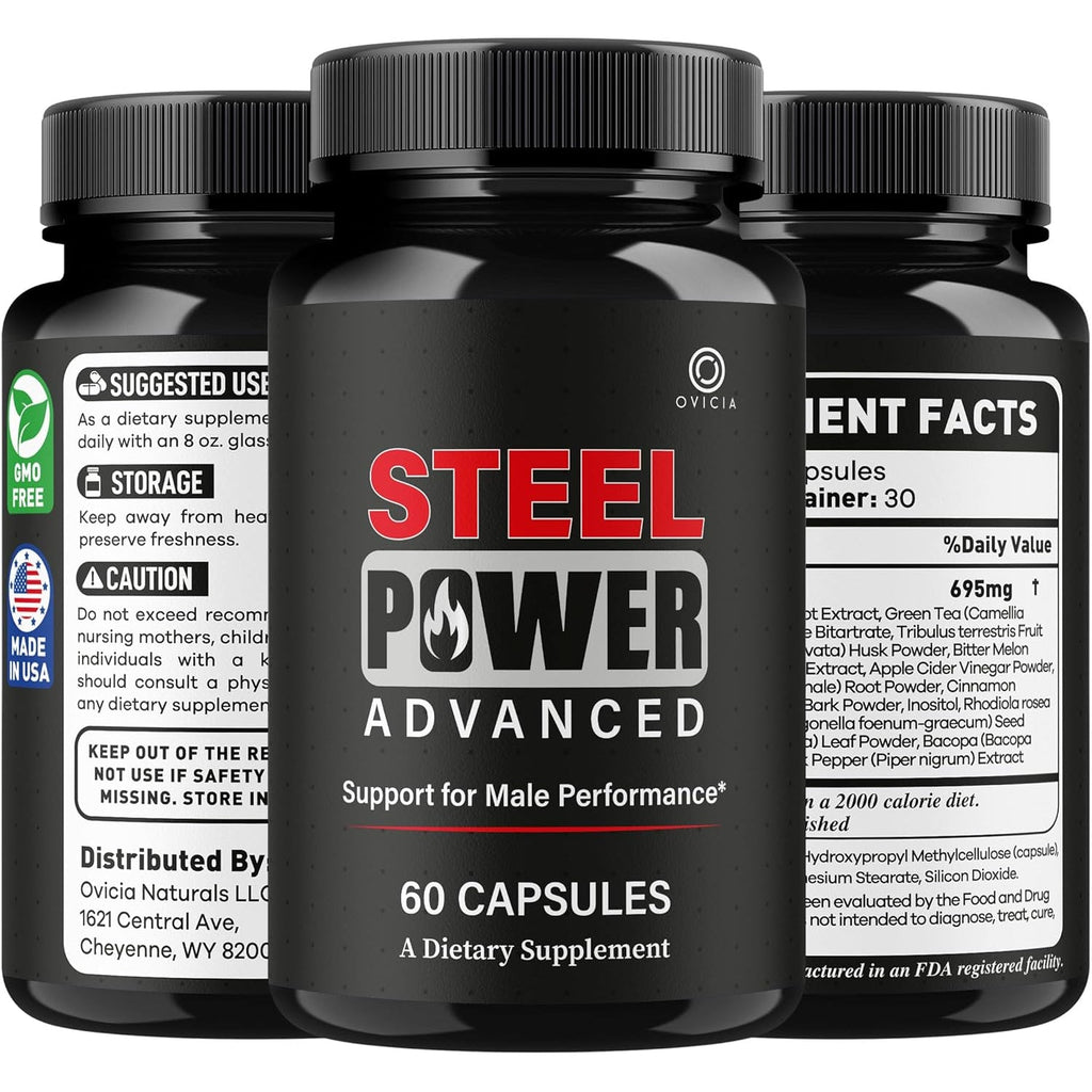 Steel Power - Steel Power Pills All Natural Maximum Strength, Daily Steelpower Capsules Premium Advanced Support Formula for Overall Health & General Wellness, 60 Capsules for 1 Month
