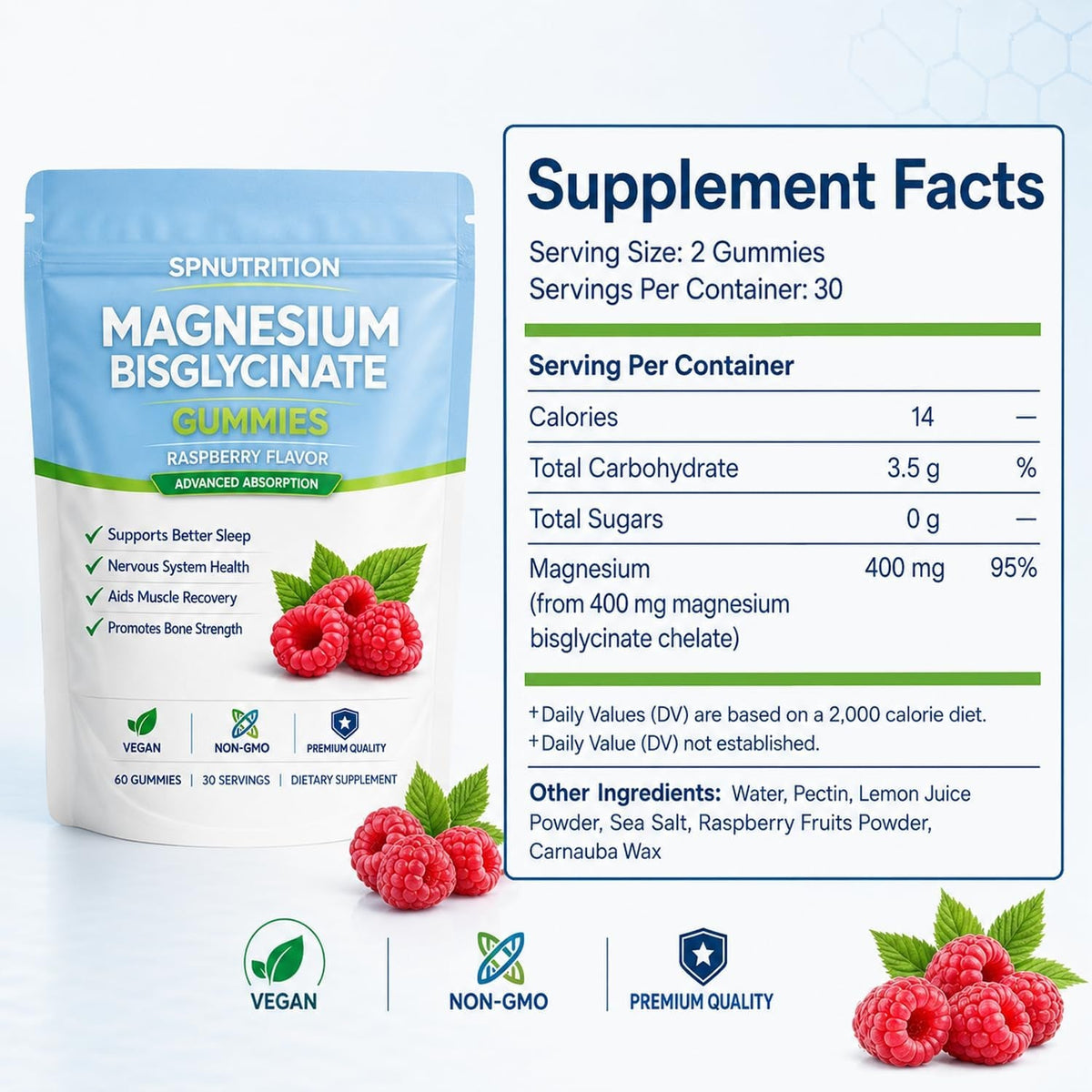 BELANO Spnutrition Magnesium Bisglycinate Gummies, 400Mg per Serving, with Magnesium Bisglycinate Chelate, Sea Salt, Raspberry Fruit Powder, Strengthen Bones, Everyday Wellness, 60 Gummies