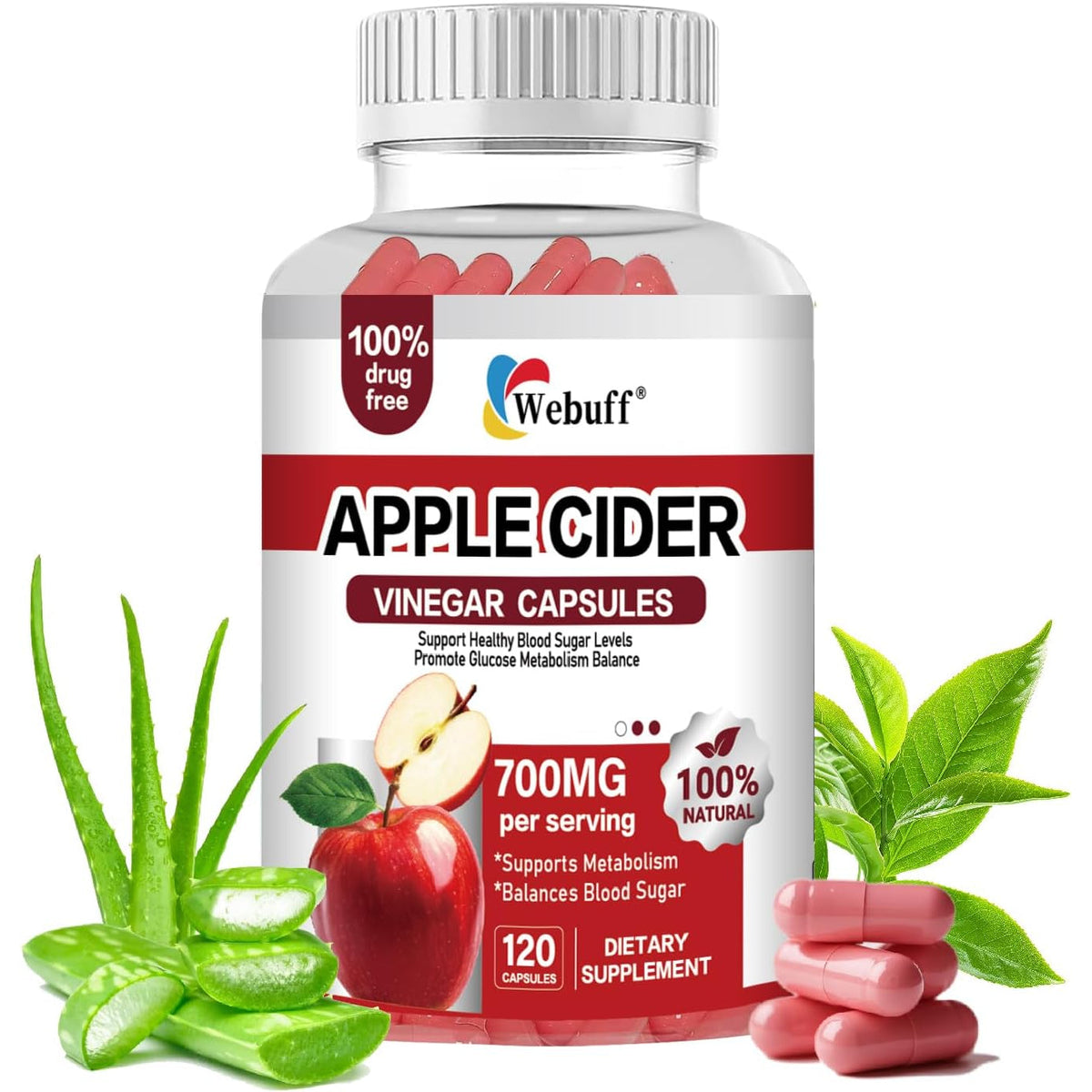 Apple Cider Vinegar Capsules 700Mg - 120 Count | Extra Strength ACV with the Mother | Supports Weight Management, Digestion, Metabolism & Immune | Vegan, Non-Gmo, Gluten-Free (Pack of 1)