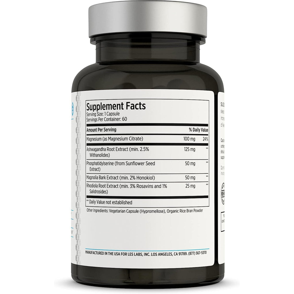 LES Labs Cortisol Health – Stress Relief, Balanced Cortisol Response, Relaxation & Deep Sleep – Phosphatidylserine, Magnesium, Magnolia Bark, Rhodiola Rosea & Ashwagandha – Non-Gmo – 60 Capsules